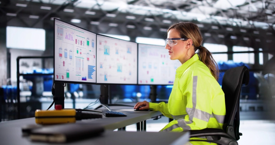 Woman Working In Power Plant Electricity Generation